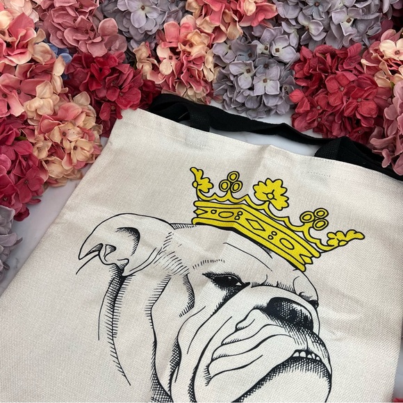 Eco-Friendly Crowned King English Bulldog Folding Tote Bag - Picture 9 of 13